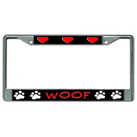 212 Main LPO4558 6 x 12 in. Woof Paw Prints & Hearts Chrome License Plate Frame