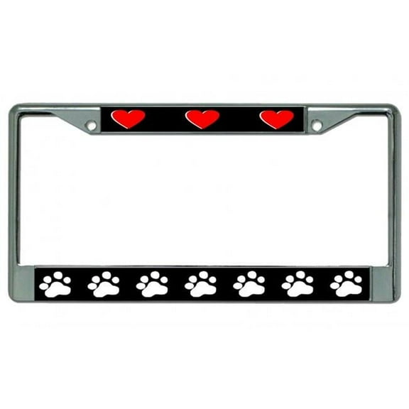 212 Main LPO4559 6 x 12 in. Paw Prints & Hearts Chrome License Plate Frame