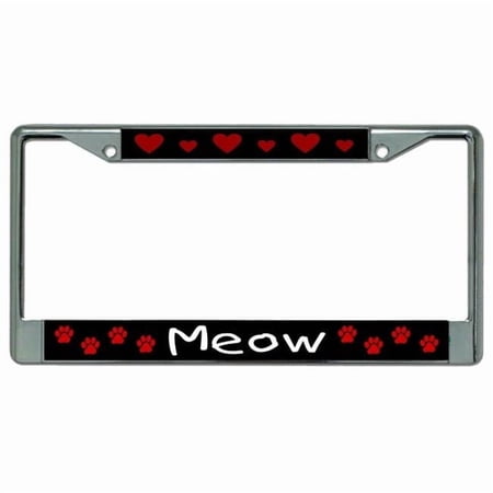 212 Main LPO4562 6 x 12 in. Meow Paw Prints & Hearts Chrome License Plate Frame