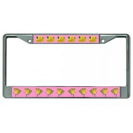 212 Main LPO4566 6 x 12 in. Yellow Roses on Pink Chrome License Plate Frame