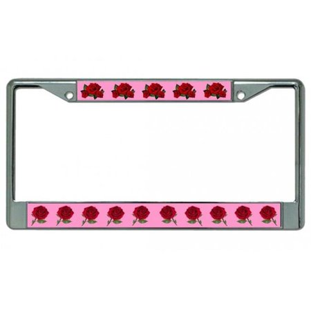 212 Main LPO4569 6 x 12 in. Red Roses on Pink Chrome License Plate Frame