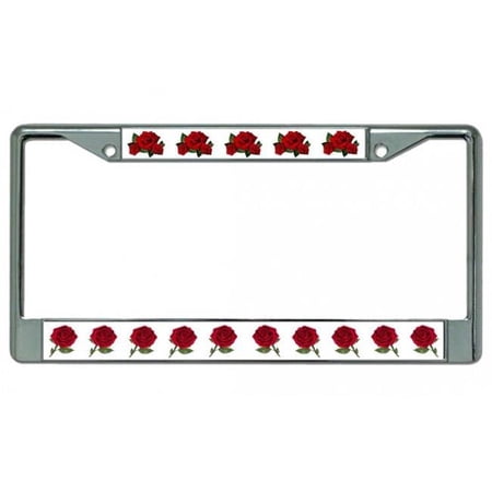212 Main LPO4570 6 x 12 in. Red Roses on White Chrome License Plate Frame