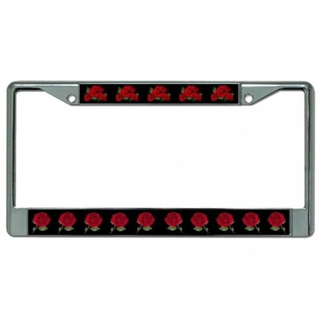 212 Main LPO4571 6 x 12 in. Red Roses on Black Chrome License Plate Frame