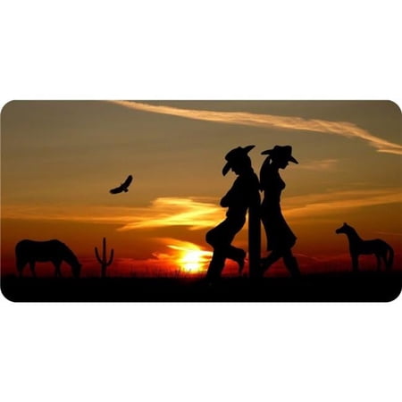 212 Main LPO4673 6 x 12 in. Couple on Western Ranch Sunset Photo License Plate