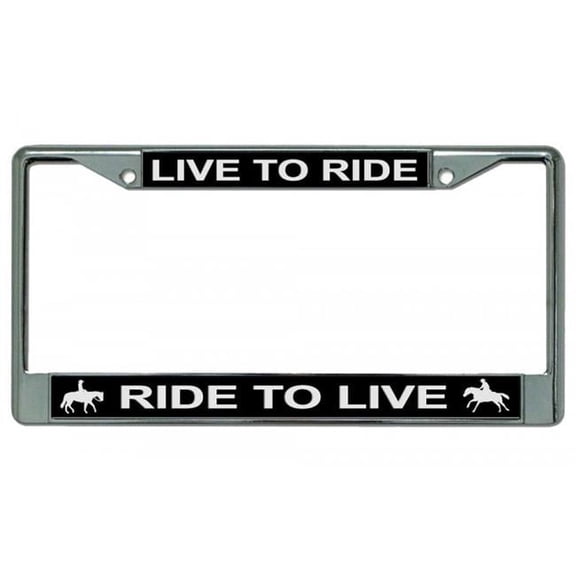 212 Main LPO4690 6 x 12 in. Live to Ride & Ride to Live Horse on Black Chrome License Plate Frame