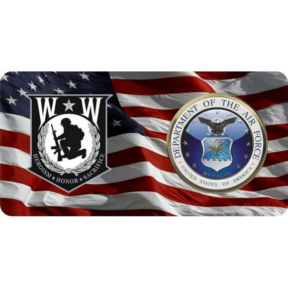 212 Main LPO4954 6 x 12 in. Wounded Warrior & Air Force on U.S. Flag Photo License Plate