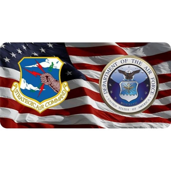 212 Main LPO4958 6 x 12 in. Strategic Air Command & Air Force on U.S. Flag Photo License Plate