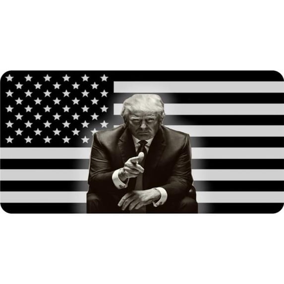 212 Main LPO5109 6 x 12 in. Trump on Black & White U.S. Flag Photo License Plate