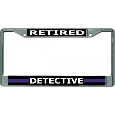 Thin Blue Line Retired Detective Chrome License Plate Frame