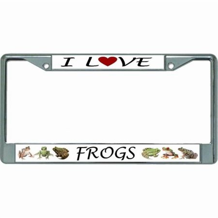 I Love Frogs Chrome License Plate Frame