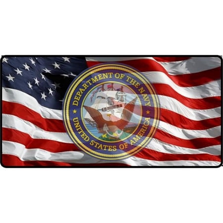 212 Main LPO5643 6 x 12 in. U.S. Navy Transparent Logo on Flag Photo License Plate