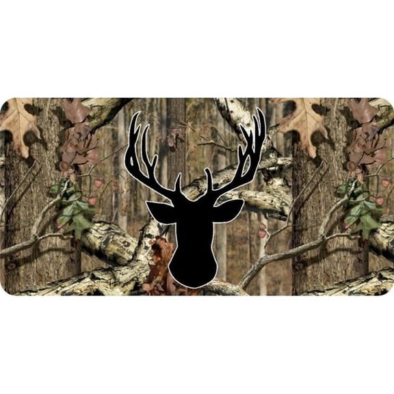 212 Main LPO5809 6 x 12 in. Deer Head Black Silhouette on Camo Photo License Plate