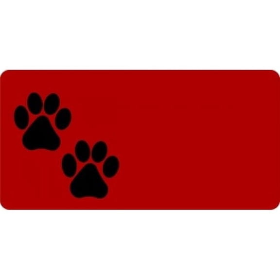 212 Main LPO581 Black Paw Prints Offset on Red License Plate