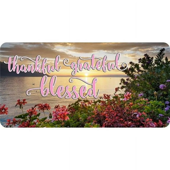Thankful Grateful Blessed Pink Letters Photo License Plate
