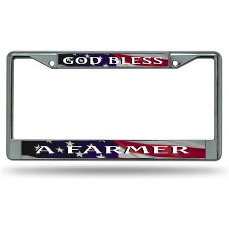212 Main LPO6068 6 x 12 in. God Bless a Farmer Chrome License Plate Frame