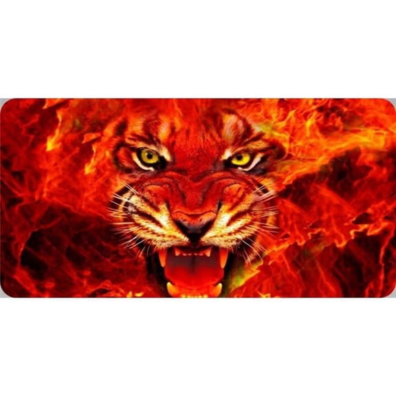 212 Main LPO6344 6 x 12 in. Tiger Face on Fire Photo License Plate