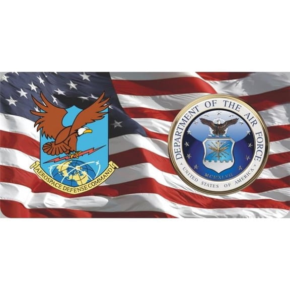 212 Main LPO6360 6 x 12 in. Aerospace Defense Command & Air Force on U.S. Flag Photo License Plate