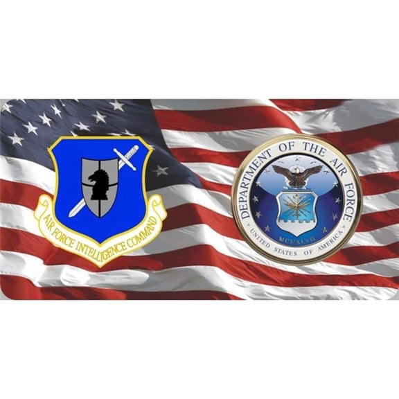 212 Main LPO6363 6 x 12 in. Intelligence Command & Air Force on U.S. Flag Photo License Plate