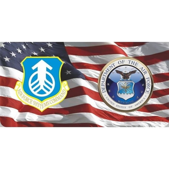 212 Main LPO6365 6 x 12 in. Systems Command & Air Force on U.S. Flag Photo License Plate