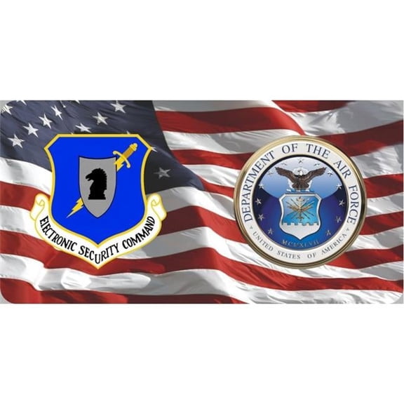 212 Main LPO6368 6 x 12 in. Electronic Security Command & Air Force on U.S. Flag Photo License Plate