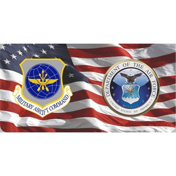 212 Main LPO6370 6 x 12 in. Military Airlift Command & Air Force on U.S. Flag Photo License Plate