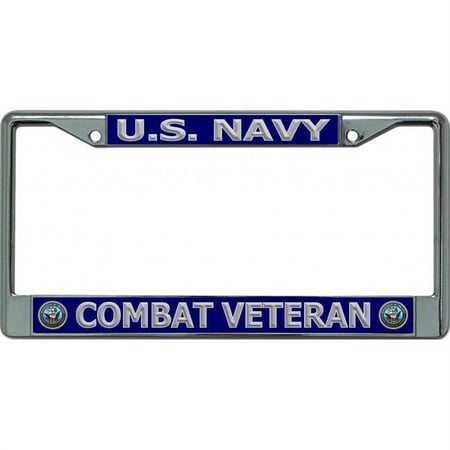 212 Main LPO6442 6 x 12 in. U.S. Navy Combat Veteran Chrome License Plate Frame