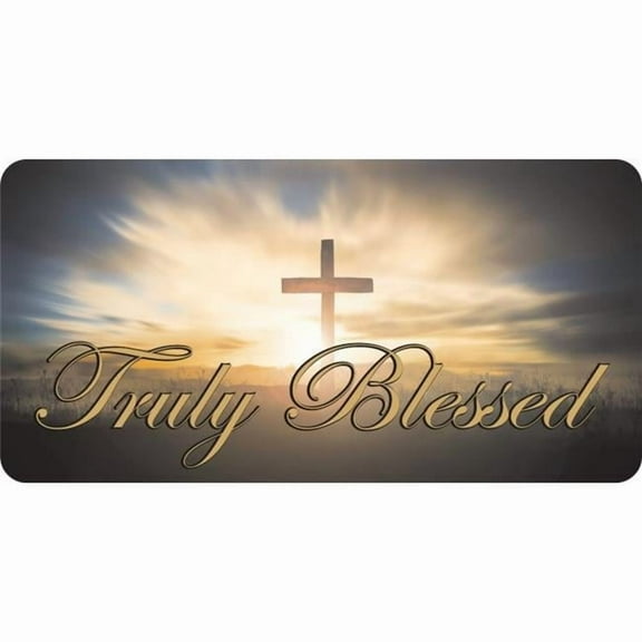 Truly Blessed Sunset Cross Photo License Plate