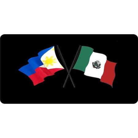 Philippines Mexico Crossed Flags Centered Photo License Plate