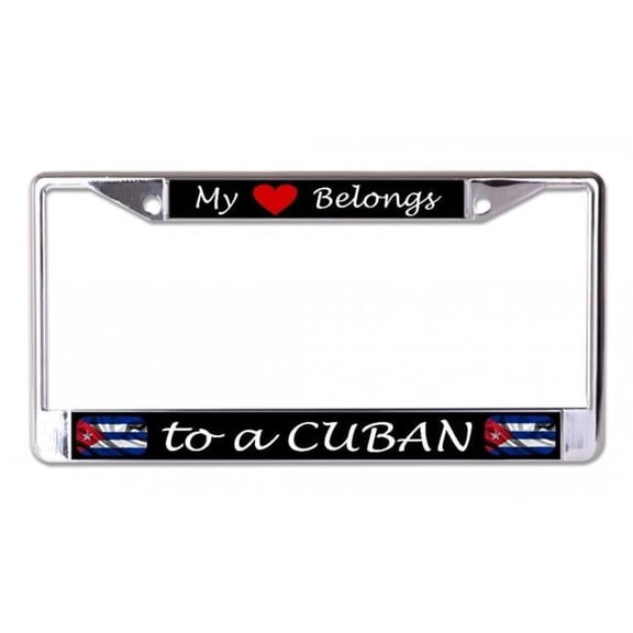 212 Main LPO6713 6 x 12 in. My Heart Belongs to a Cuban Chrome License Plate Frame