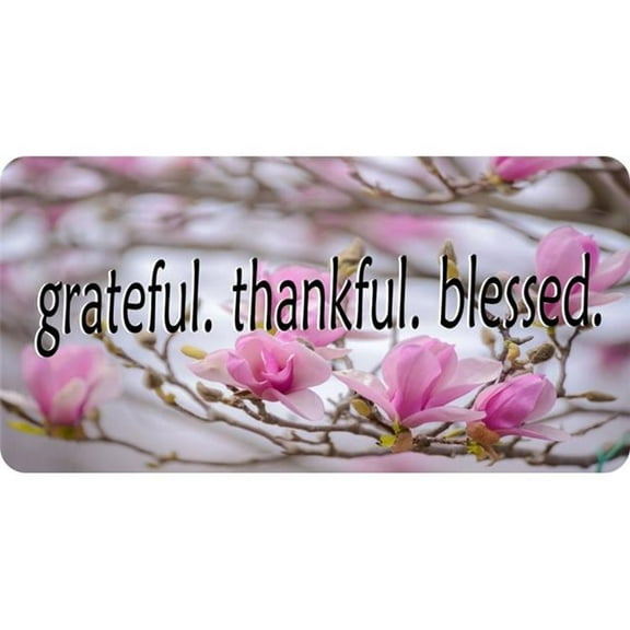 Grateful Thankful Blessed Cherry Blossom Photo License Plate
