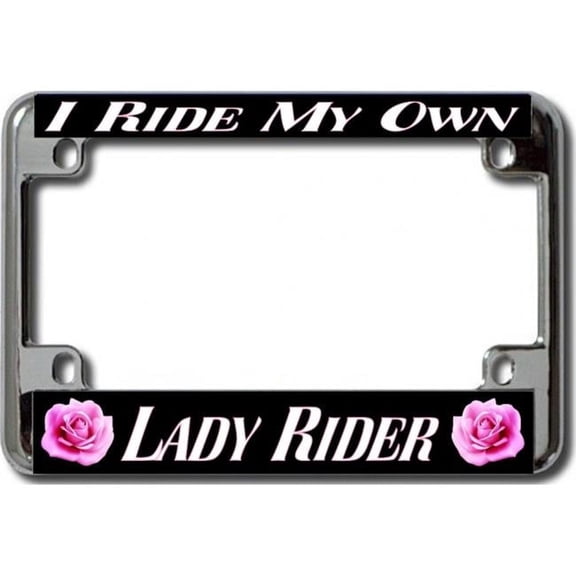 Lady Rider Pink Rose Chrome Motorcycle License Plate Frame