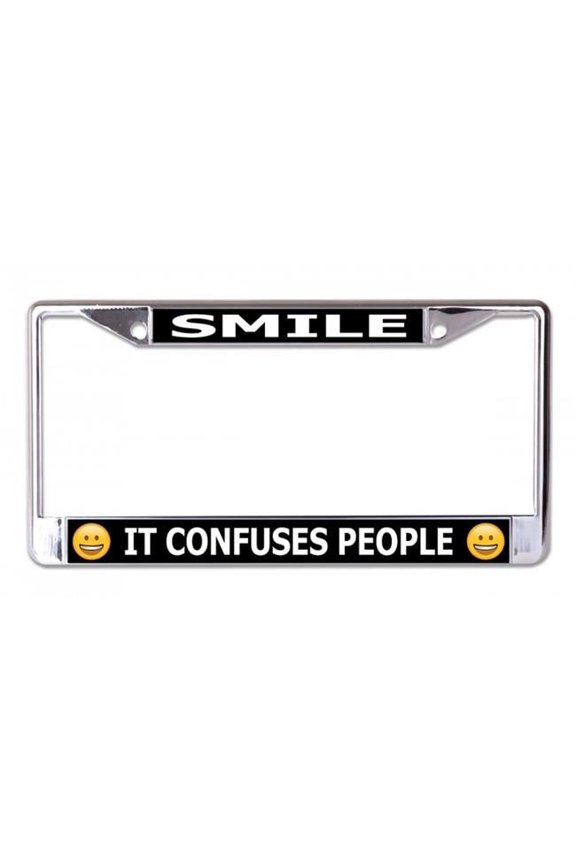 Smile It Confuses People Chrome License Plate Frame