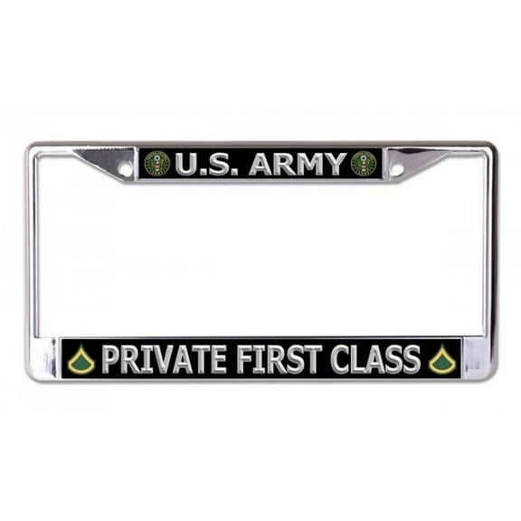 U.S. Army Private First Class Silver Letters Chrome License Plate Frame
