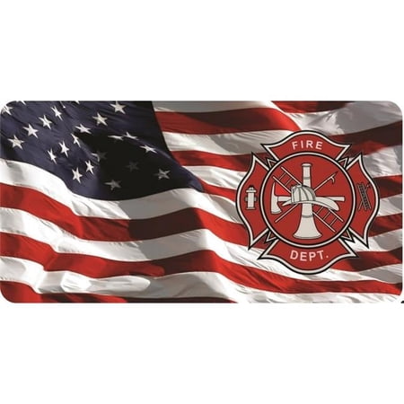 212 Main LPO7104 6 x 12 in. Fire Department Logo on U.S. Flag Photo License Plate