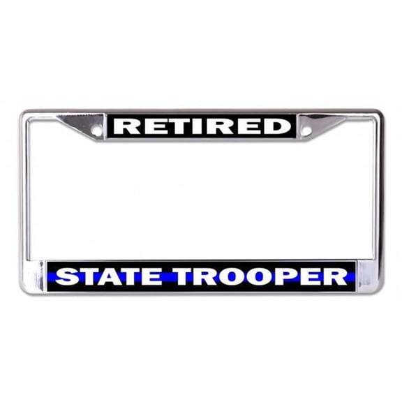 State Trooper Retired Blue Line Chrome License Plate Frame