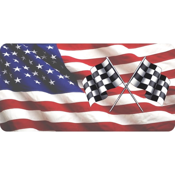 212 Main LPO7495 6 x 12 in. Racing Flags on U.S. Flag Photo License Plate