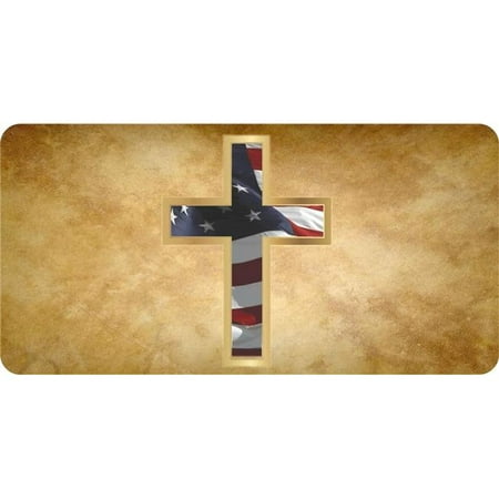 212 Main LPO7576 6 x 12 in. U.S. Flag in Cross on Rustic Background Photo License Plate