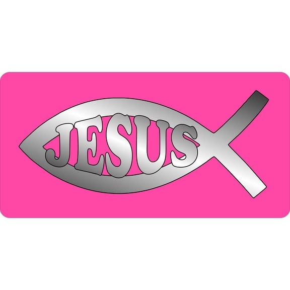 212 Main LPO7806 6 x 12 in. Jesus Fish Chrome on Pink Photo License Plate