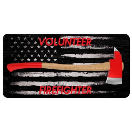 212 Main LPO7924 6 x 12 in. Volunteer Firefighter Axe on U.S.A. Flag Photo License Plate
