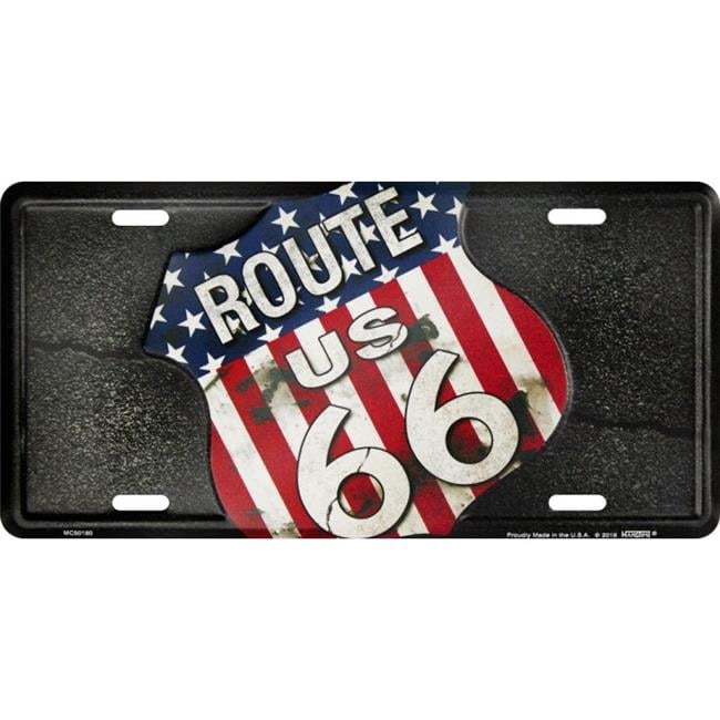 Route 66 American Flag Shield Metal License Plate - Walmart.com