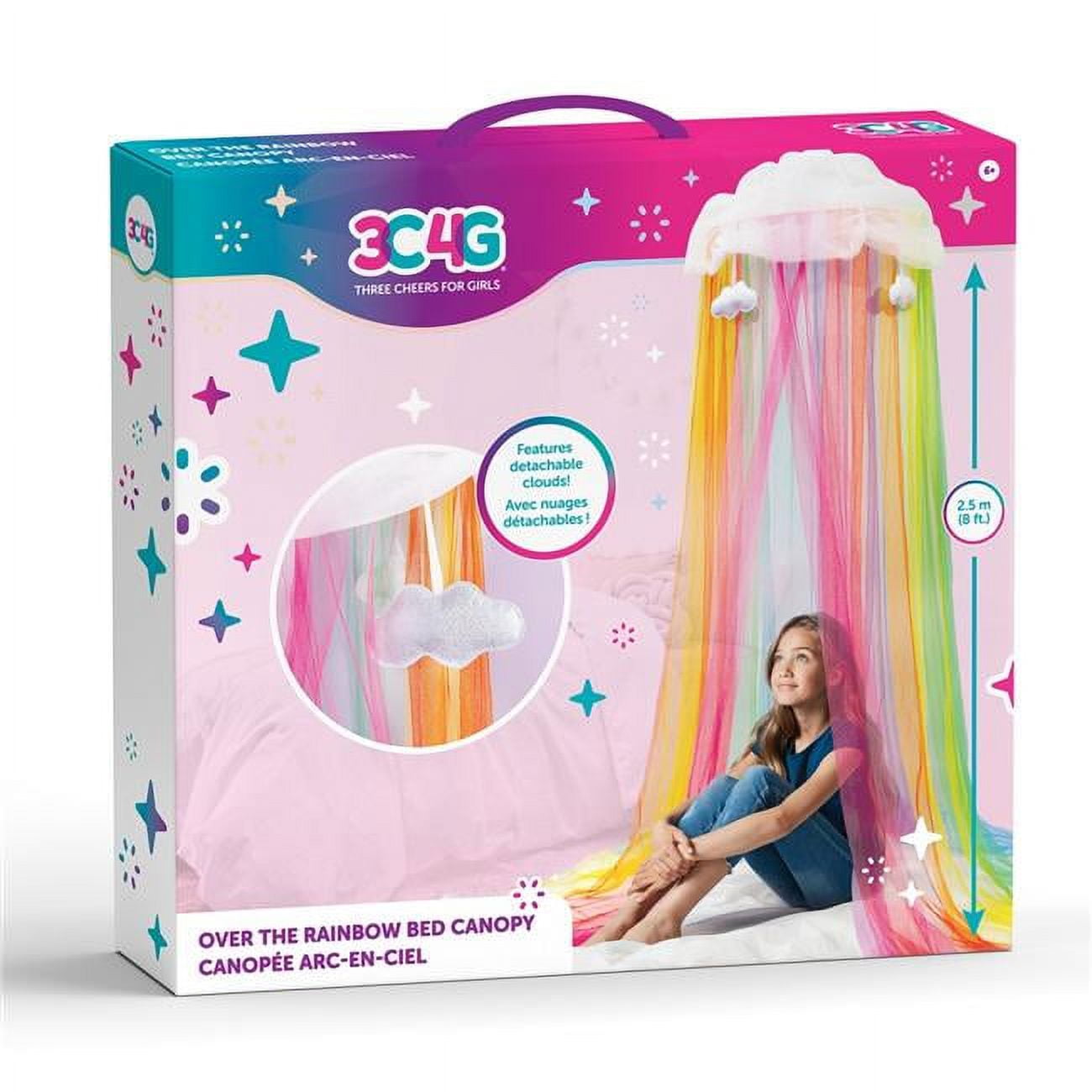 Rainbow Tulle Bed Canopy with Detachable Clouds