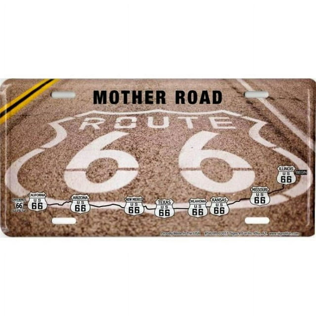 212 Main S4L6R 6 x 12 in. Route 66 Road Paint Metal License Plate
