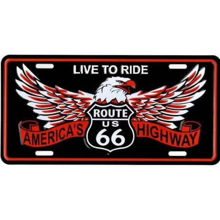 212 Main SLR6HA 6 x 12 in. Route 66 Live to Ride Eagle Metal License Plate