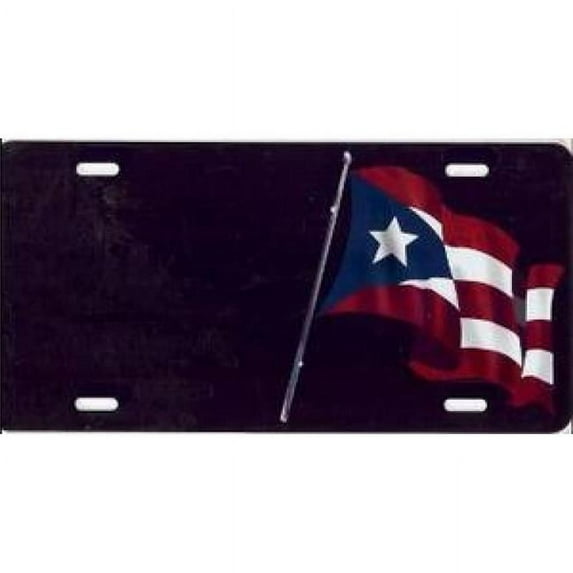 212 Main T2951Z 6 x 12 in. Puerto Rican Flag Offset on Black License Plate, Free Personalization on This Plate