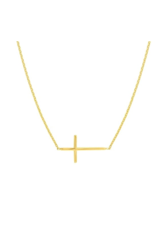 UBS015035067-14Y-18 14K Yellow Gold E2W Mini Cross Adjustable Necklace with Lobster Lock