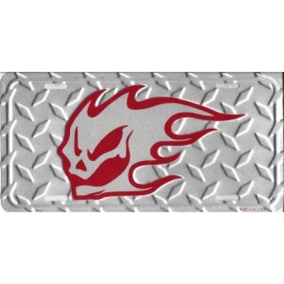Flaming Phantom Skull Diamond Plate License Plate