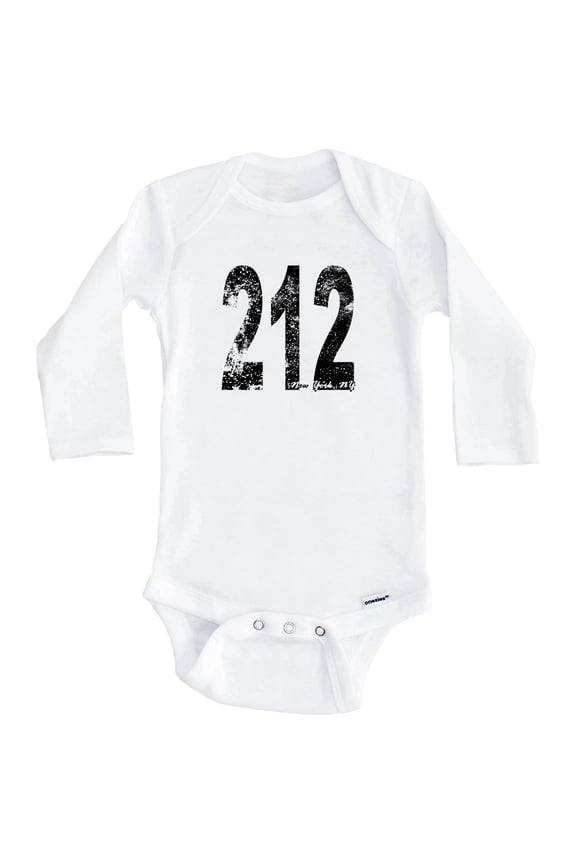 212 New York City Area Code One Piece Baby Bodysuit - One Piece Baby Bodysuit (Long Sleeve), 6-9 Months White