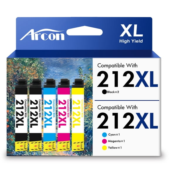 212 XL Ink Cartridges 5 Pack Compatible for 212XL 212 Printer Ink T212 T212XL Combo Pack for WF-2810 WF-2830 WF-2850 XP-2100 XP-3100 XP-3105 XP-4100 XP-4105 (2 x Black, Cyan, Magenta, Yellow)