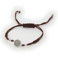 thumbnail image 1 of 212282 Brown Cord Disk Cubic Zirconia Silver Bracelet, 1 of 1