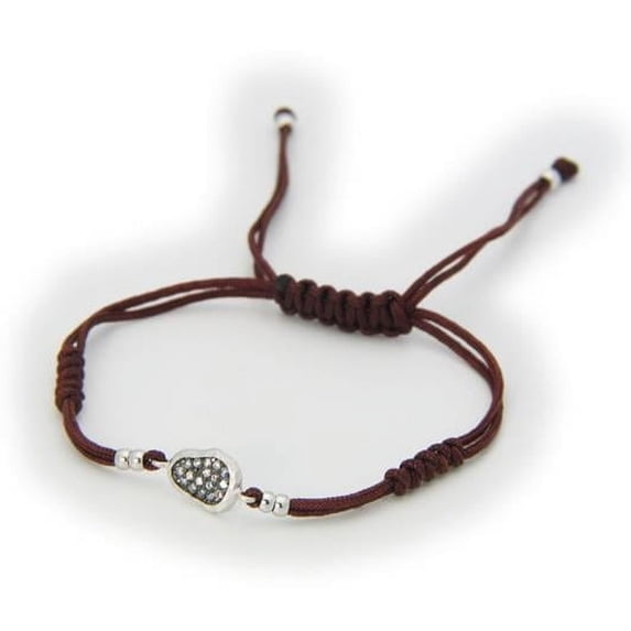 212283 Brown Cord Oval Cubic Zirconia Silver Bracelet